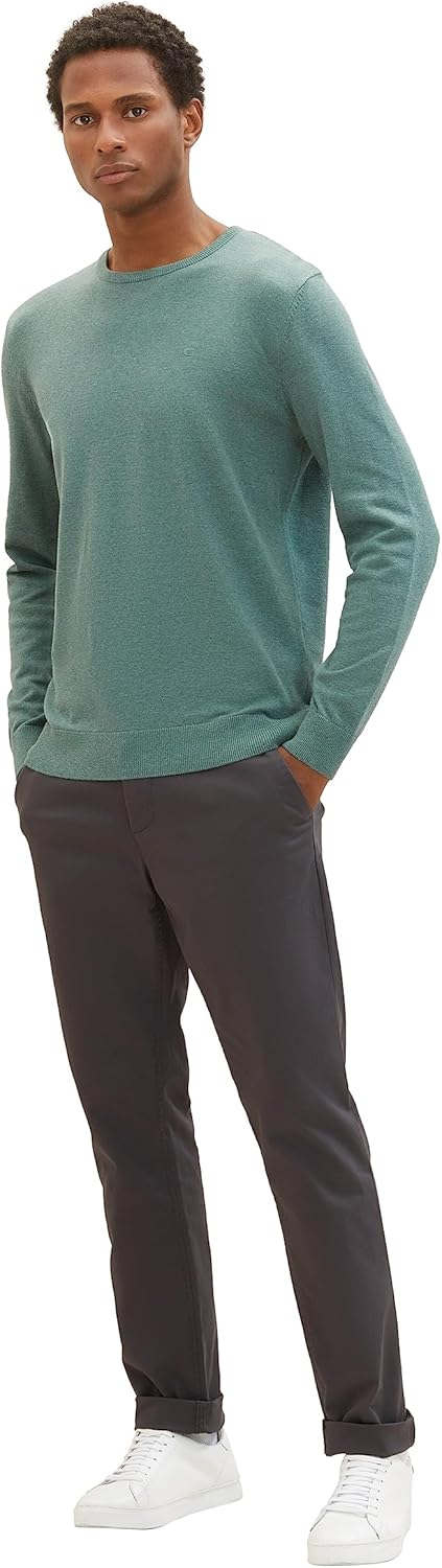TOM TAILOR Herren Basic Crewneck Strickpullover S 32619 - Green Dust Melange, S 32619 - Green Dust M