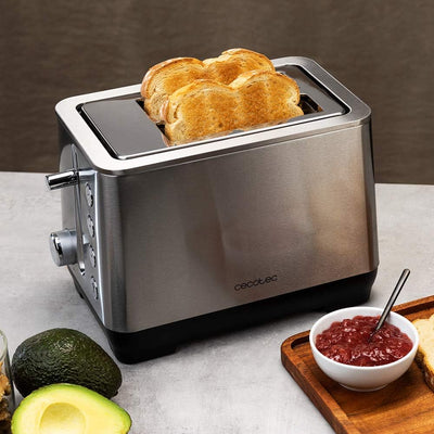 Cecotec Toaster BigToast Double. Edelstahl, 2 extra breite kurze Steckplätze, maximale Leistung 1000