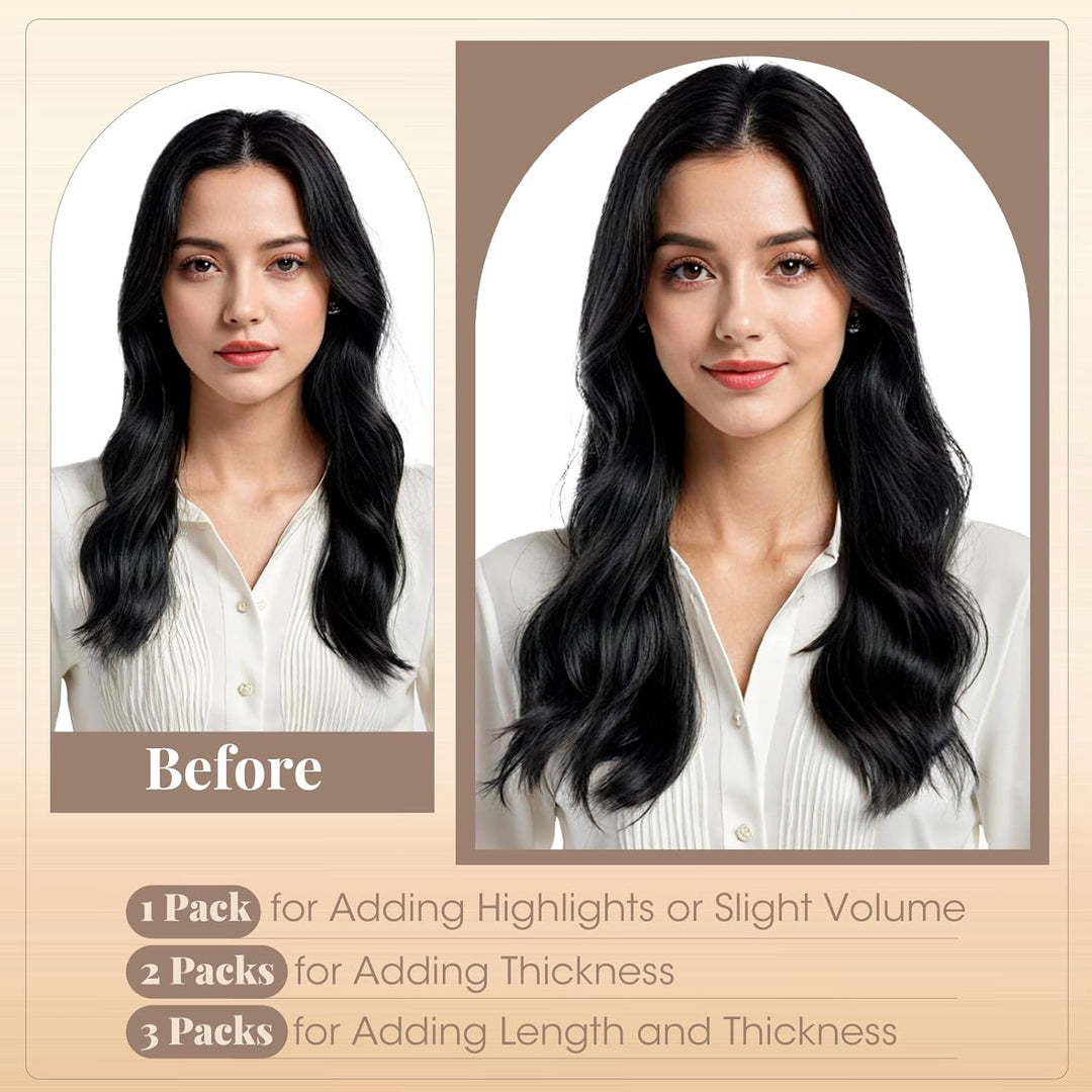 Elailite Tape Extensions Echthaar #1 Schwarz, 10 Stück Unsichtbar Kleber Haarverlängerungen 20g, 25c