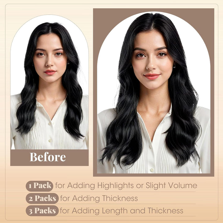 Elailite Tape Extensions Echthaar #1 Schwarz, 10 Stück Unsichtbar Kleber Haarverlängerungen 20g, 25c