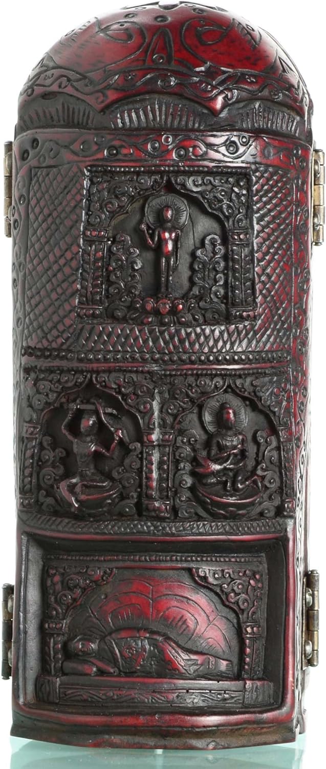 BUDDHAFIGUREN/Billy Held Buddha Schrein mit der Grünen Tara 20 cm hoch aus Giesharz rotbraun 1,3 kg