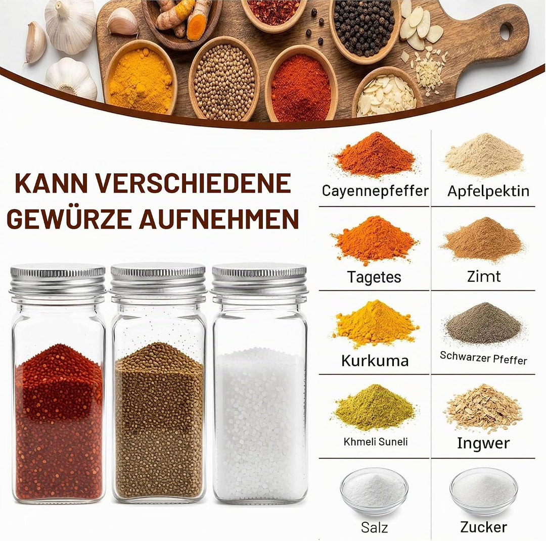WUWEOT 24 Stück Kunststoff-Gewürzgläser, 120 ml Gewürzflaschen, quadratische Gewürzbehälter, wiederv