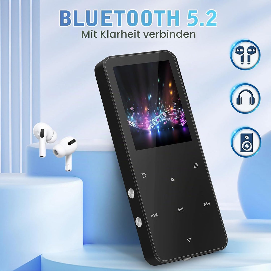MP3 Player 32GB, MP3-MP4-Player mit Bluetooth 5.2, Musik-Player mit Lautsprecher, FM-Radio, Video, S
