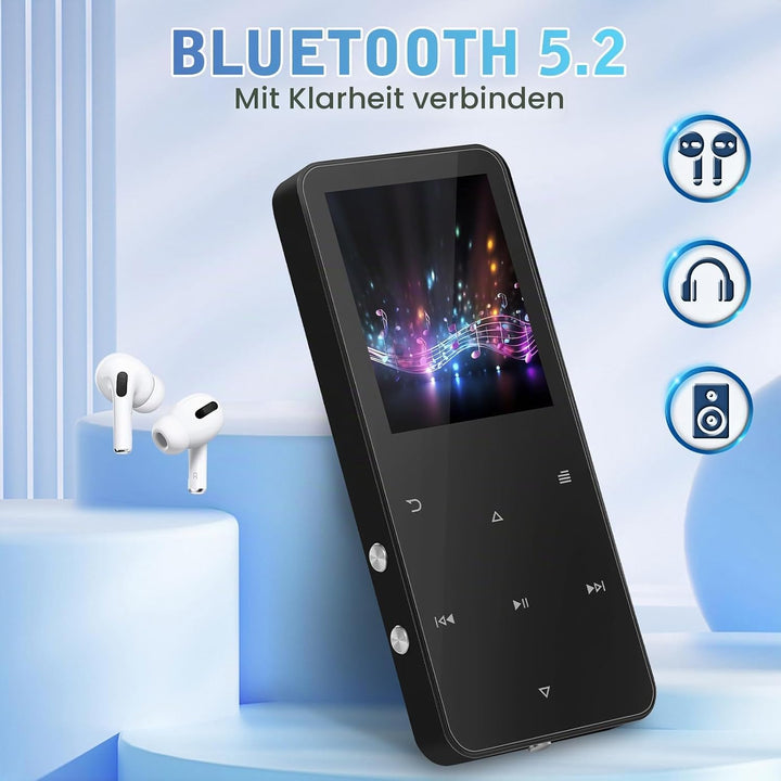 MP3 Player 32GB, MP3-MP4-Player mit Bluetooth 5.2, Musik-Player mit Lautsprecher, FM-Radio, Video, S