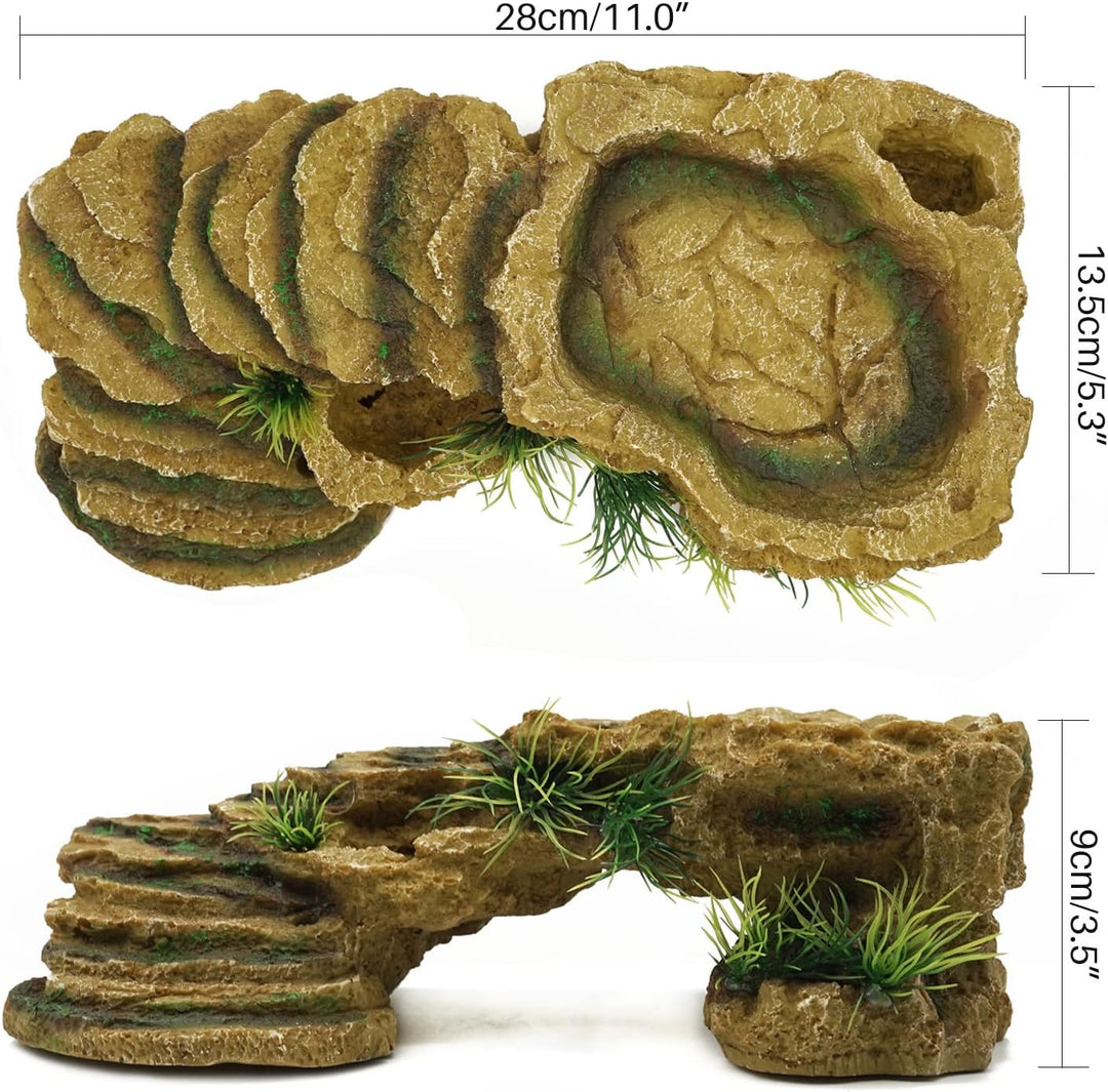 MOGOULUA Schildkröte Basking Plattform Reptilien Simuliert Rock Habitat Terrarium Versteck Harz Fels
