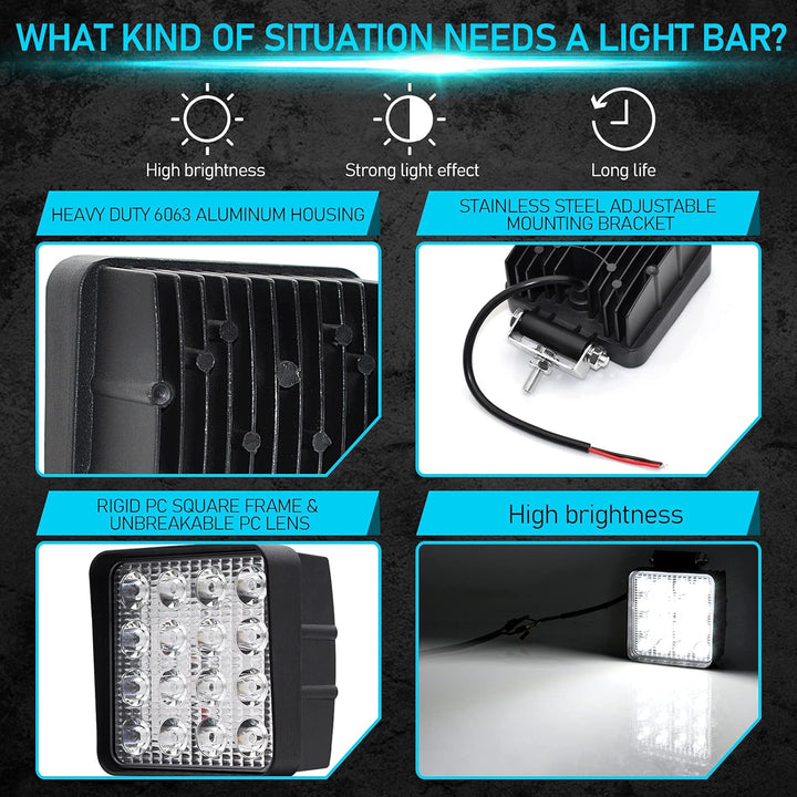 Dinfu led Arbeitsscheinwerfer,led Scheinwerfer 12V 48W 4800LM LED strahler 6000K IP67 Spot & Flood Q