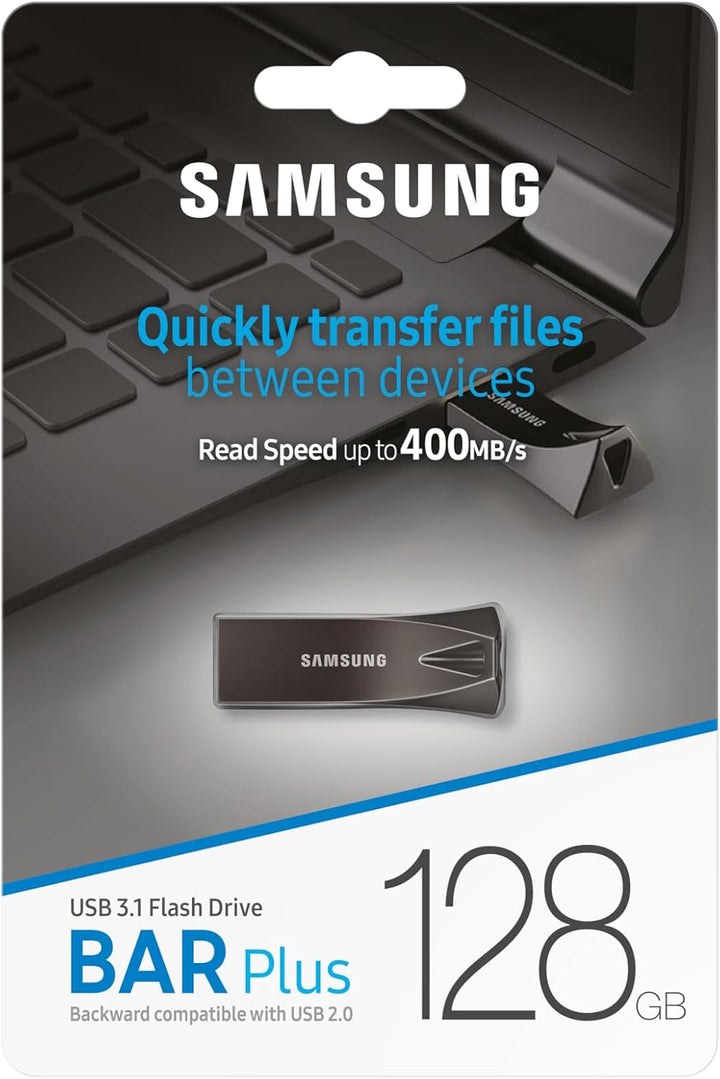 Samsung BAR Plus USB-Stick Typ-A, 128 GB, 400 MB/s Lesen, 60 MB/s Schreiben, Widerstandsfähiger USB