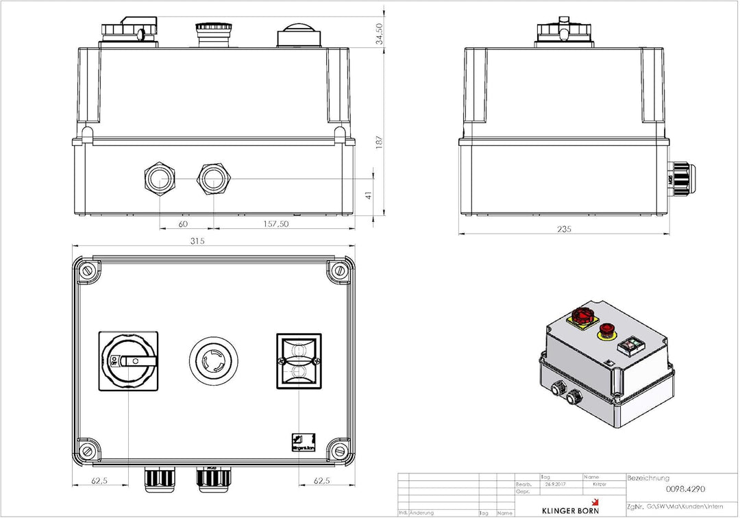Softstarter PSR 15kW (für normalen Anlauf) mit Hauptschalter und Not-Halt