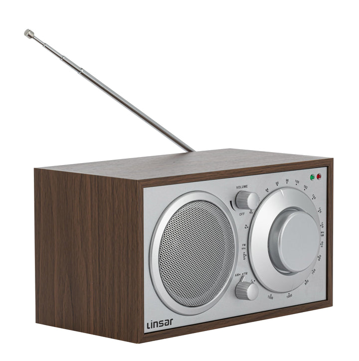 Linsar Radio in zeitlosem Holz-Design, Analoge Einstellung AM/FM, Eingebauter Mono-Lautsprecher, AUX