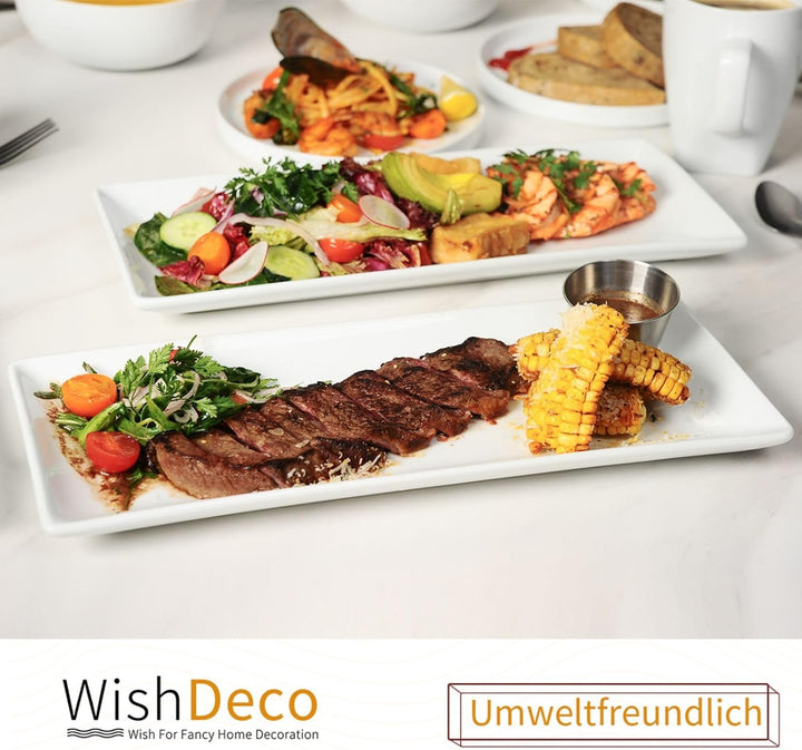 WishDeco Servierplatten Weiss Rechteckig 3er Set, Servierteller Gross 36x15 cm, Kuchenplatten Porzel
