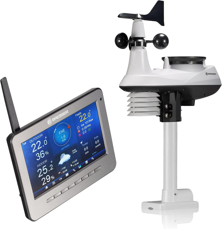 Bresser WLAN HD TFT Funk Wetterstation mit Profi Sensor und Regenmesser zur Messung von Wind, Luftfe
