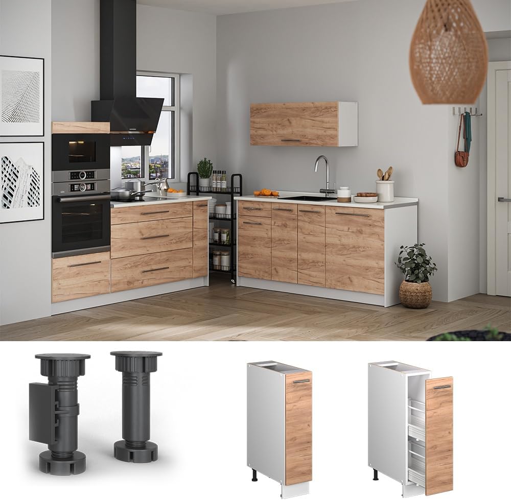Vicco Apothekerschrank Fame-Line, Goldkraft Eiche/Weiss, 20 cm | AP Eiche, zur Kombination mit weite
