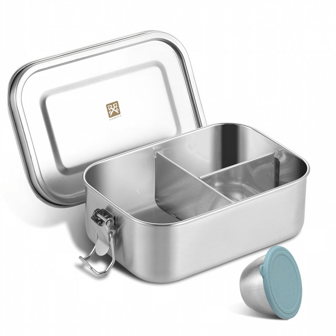 GOLDEN KEY Edelstahl Brotdose kinder,Lunchbox Edelstahl 800ml mit Fächern Dichtung,Bento Box Edelsta