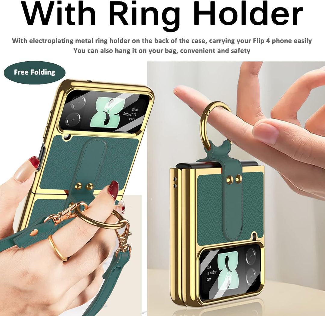 Miimall Lederhülle Kompatibel mit Samsung Galaxy Z Flip 4 Hülle mit Kameraschutz, Z Flip4 Handyhülle
