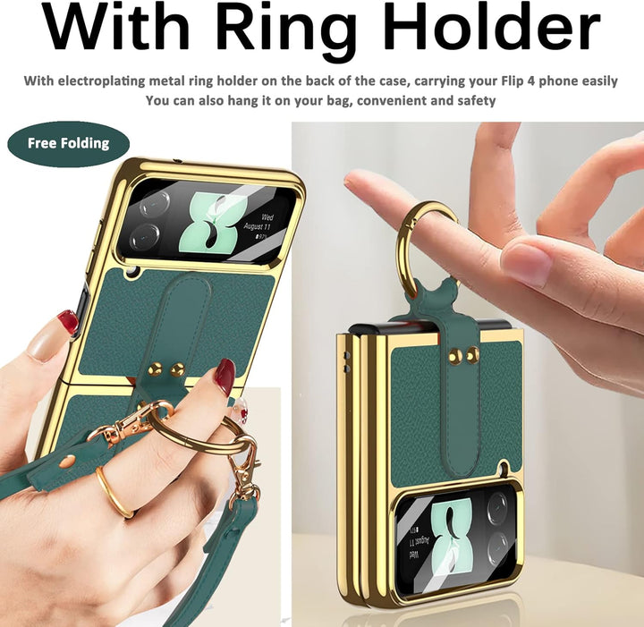 Miimall Lederhülle Kompatibel mit Samsung Galaxy Z Flip 4 Hülle mit Kameraschutz, Z Flip4 Handyhülle