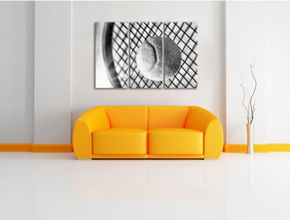 Pixxprint Tennis Schläger Ball als Leinwandbild/Grösse: 3 Teilig (120x80 cm) cm/Wandbild/Kunstdruck/