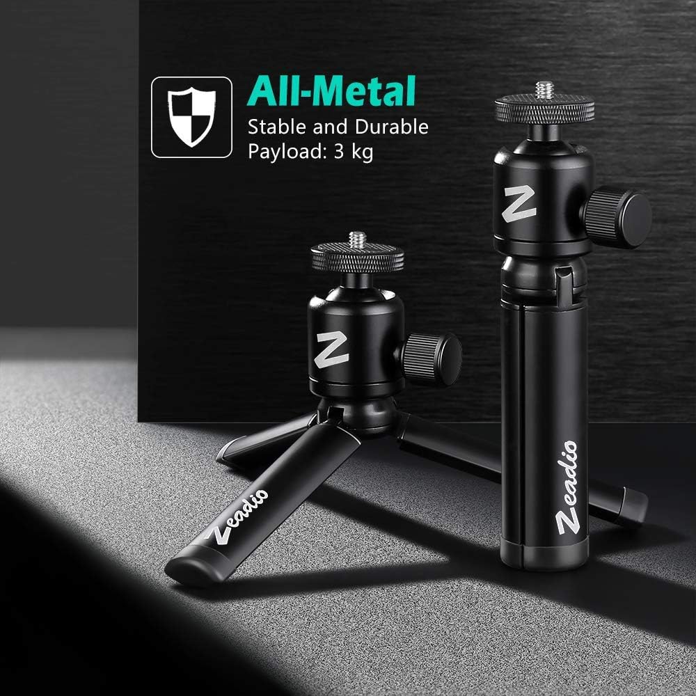 Zeadio Metall Mini Stativ mit Kugelkopfhalterung, mit 1/4 Zoll Schraube Desktop Tischständer Stativ