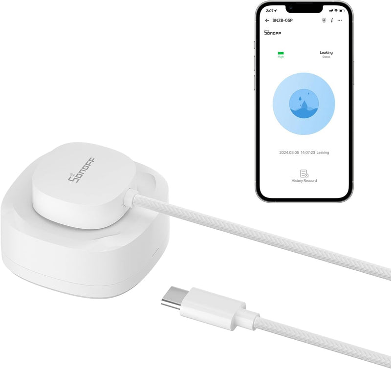 SONOFF SNZB-05P Zigbee Wassermelder + WLDC200 Wassersensor Kabel,Smart Home Wasserwächter,Wassermeld