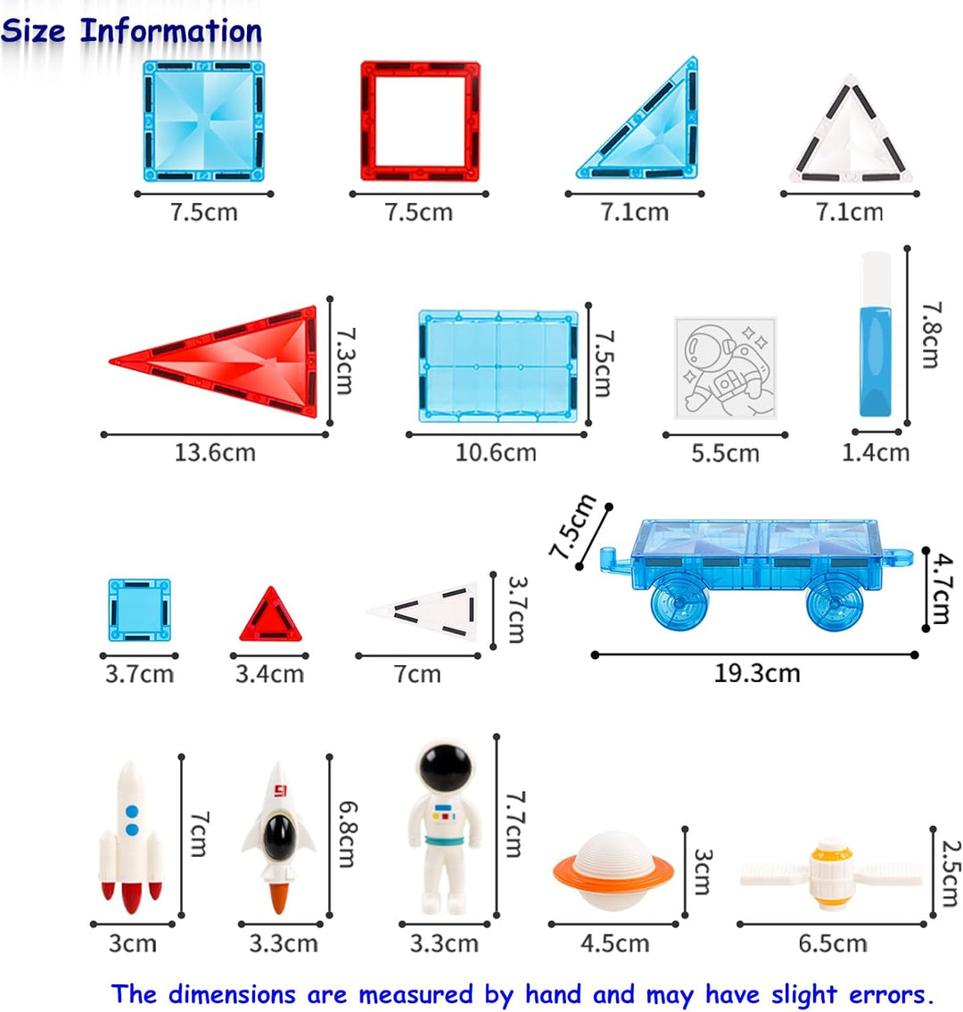 Magnetische Fliesen Space-Thema, 3D Magnetbausteine Weltraum-Serie mit DIY Mal-Set, STEM Lernspielze