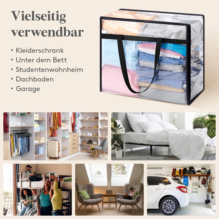 Lifewit 3 Stück Transparente Plastik Aufbewahrungstasche, 40L Kleiderschrank Organizer Aufbewahrungs
