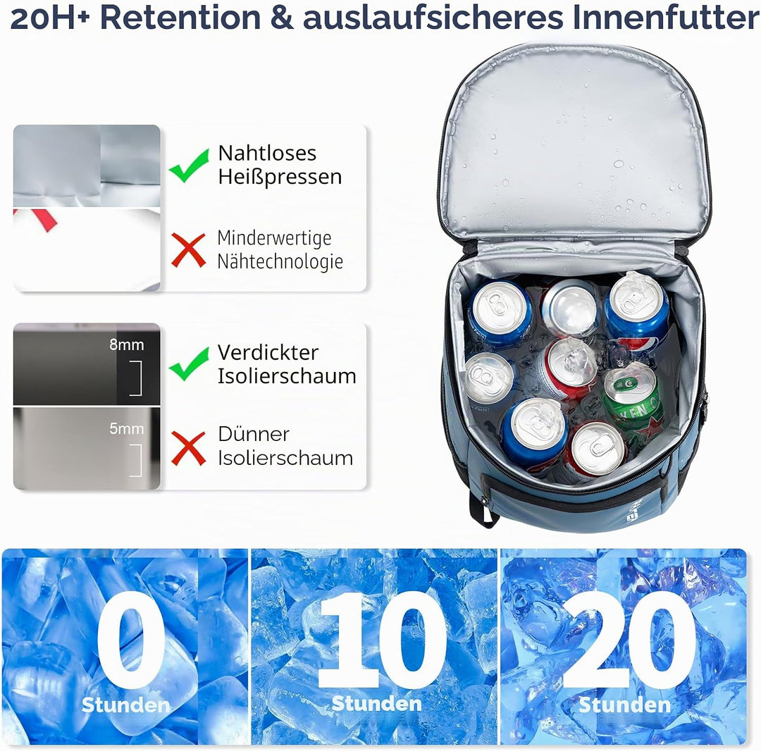 SPARTER Rucksack-Kühler, isoliert, auslaufsicher, 33 Dosen, wasserdicht, leicht, isoliert, Eistruhe,