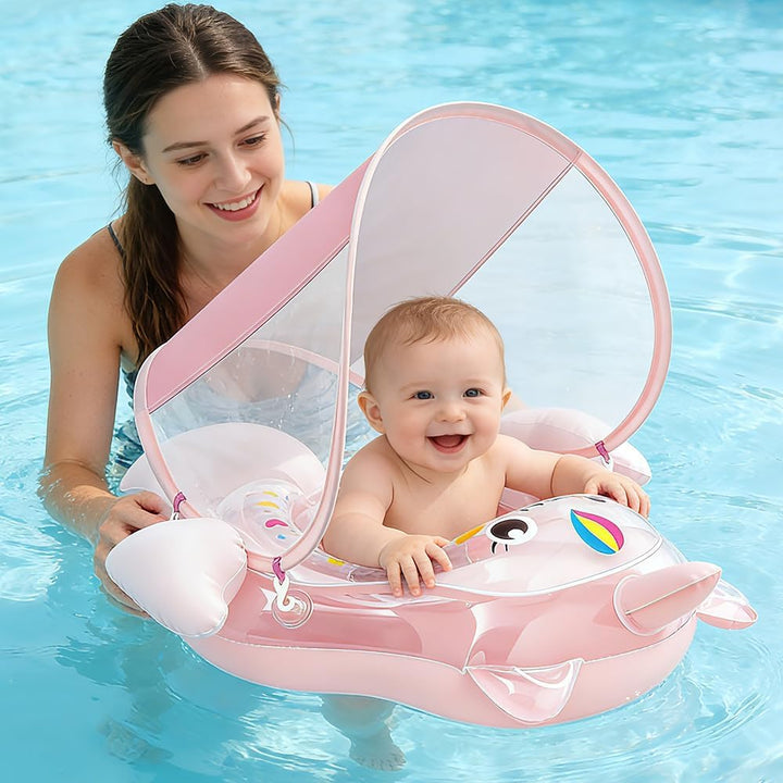 Schwimmring Baby mit Abnehmbarem Sonnendach, Aufblasbarer Baby-Schwimmkörper mit Sicherheitssitz, Ba
