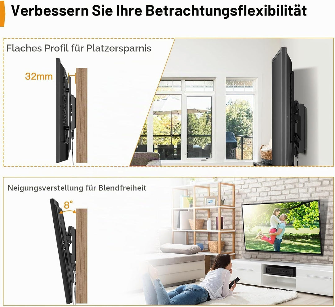 Perlegear TV-Wandhalterung, neigbar, für LED, LCD, OLED, Flachbildfernseher von 26 bis 65 Zoll, VESA