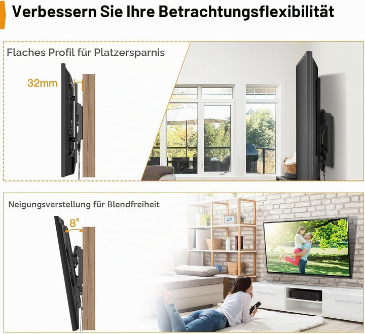 Perlegear TV-Wandhalterung, neigbar, für LED, LCD, OLED, Flachbildfernseher von 26 bis 65 Zoll, VESA