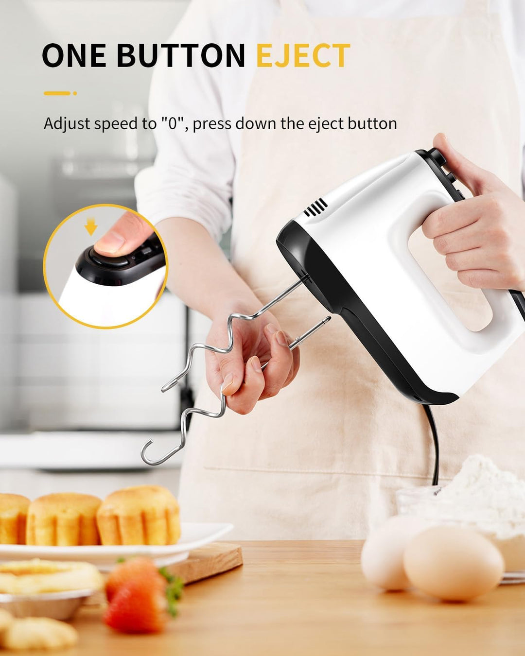 Handmixer Elektrisch Handrührgerät 6 Stufen Plus Turbo Kein Spritzen Mixer Handrührer mit Aufbewahru
