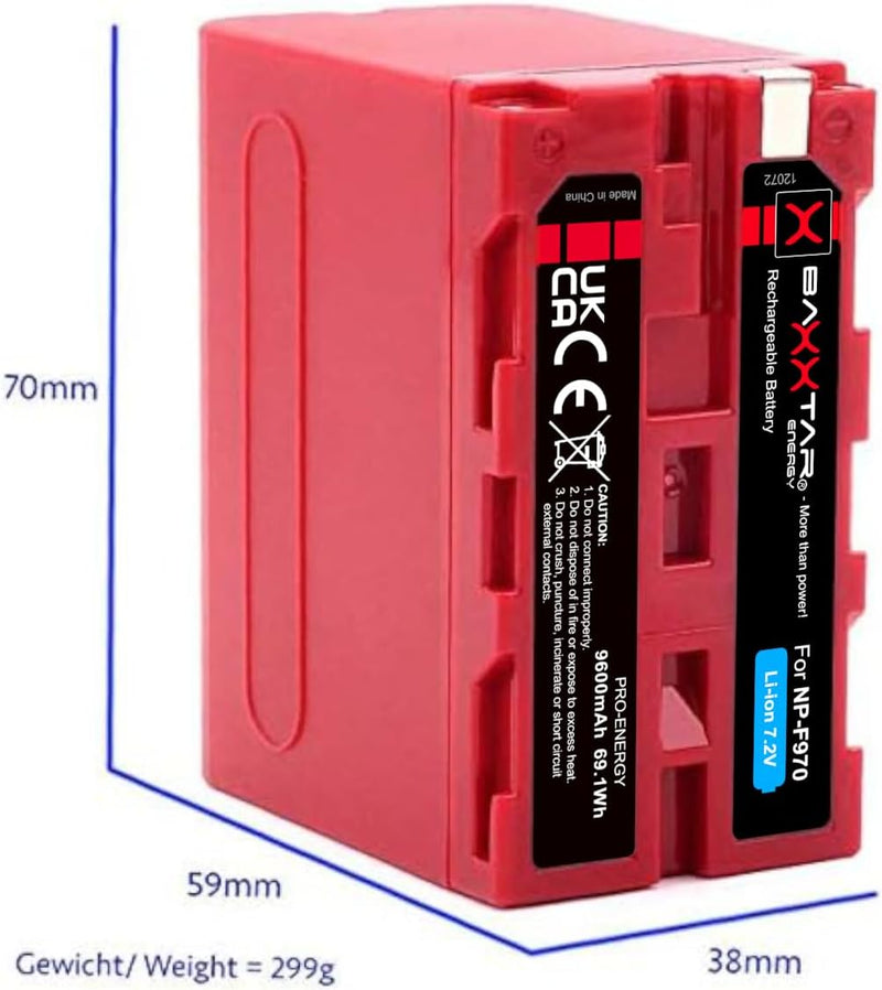 BAXXTAR PRO Akku NP-F970 echte 7800mAh (2X) - LG Cells Inside - kompatibel mit Sony NP-F980 / F970 /