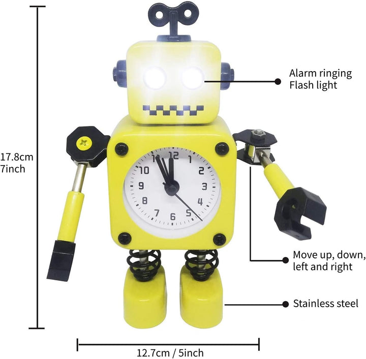 Diskary Roboter Wecker,Nicht tickende Wecker mit blinkenden Augen Lichtern und drehbarem Arm,Geschen