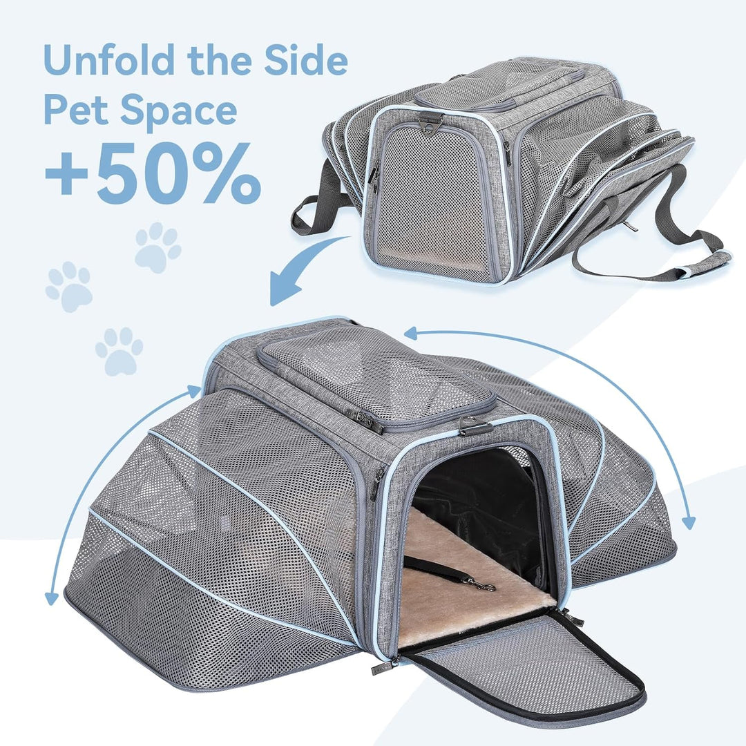 Petsfit Faltbarer Transporttasche Katze und Hund,erweiterbare Katzentransportbox mit Schultergurt Hu