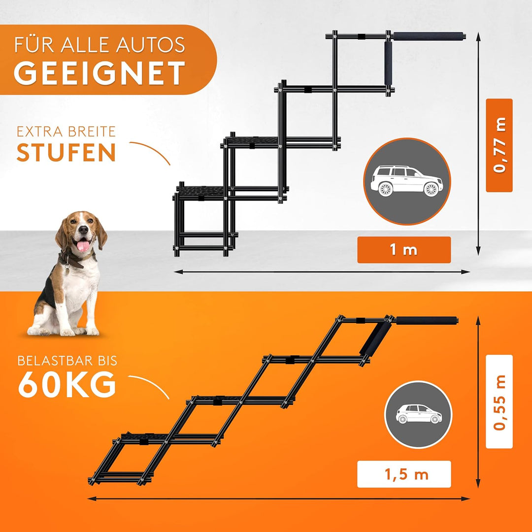 NAPFINO Hundetreppe Auto [bis 60kg] - Gelenkschonende Hunderampe Auto klappbar - Auto Rampe für klei