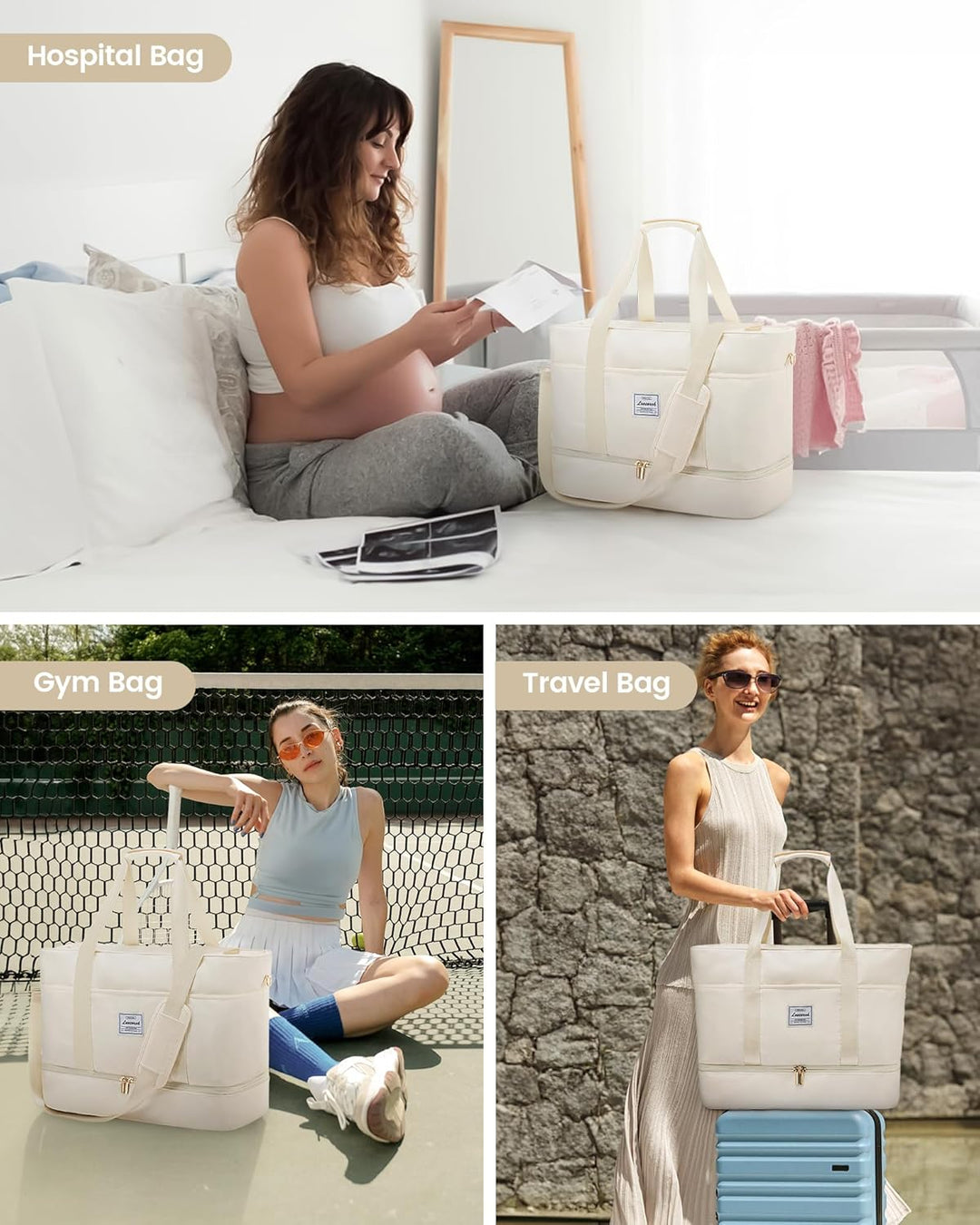 LOVEVOOK Reisetasche Damen, Wasserdicht Weekender Travel Bag mit Schuhfach, Duffle Bag Kliniktasche