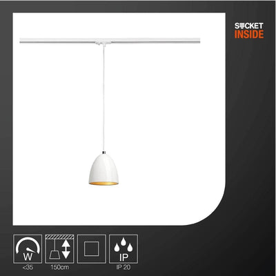SLV PARA CONE 14, Pendelleuchte Weiss 1-Phasen-Schienensystem Single, Weiss 1-Phasen-Schienensystem