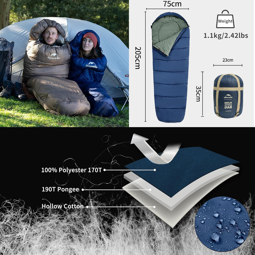 Naturehike Ultraleichter Mumienschlafsack – 300 g Erwachsene für Outdoor-Camping, 3–4 Jahreszeiten,