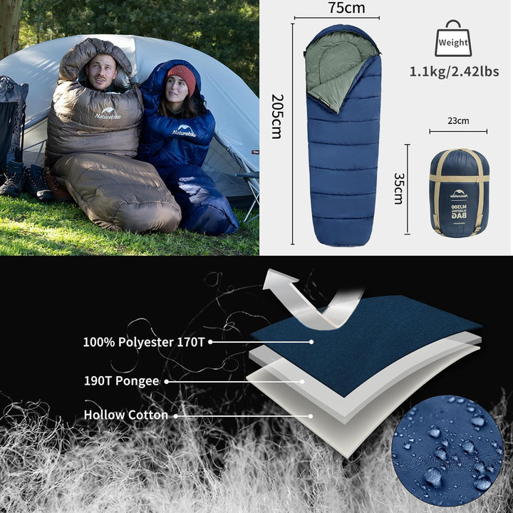 Naturehike Ultraleichter Mumienschlafsack – 300 g Erwachsene für Outdoor-Camping, 3–4 Jahreszeiten,