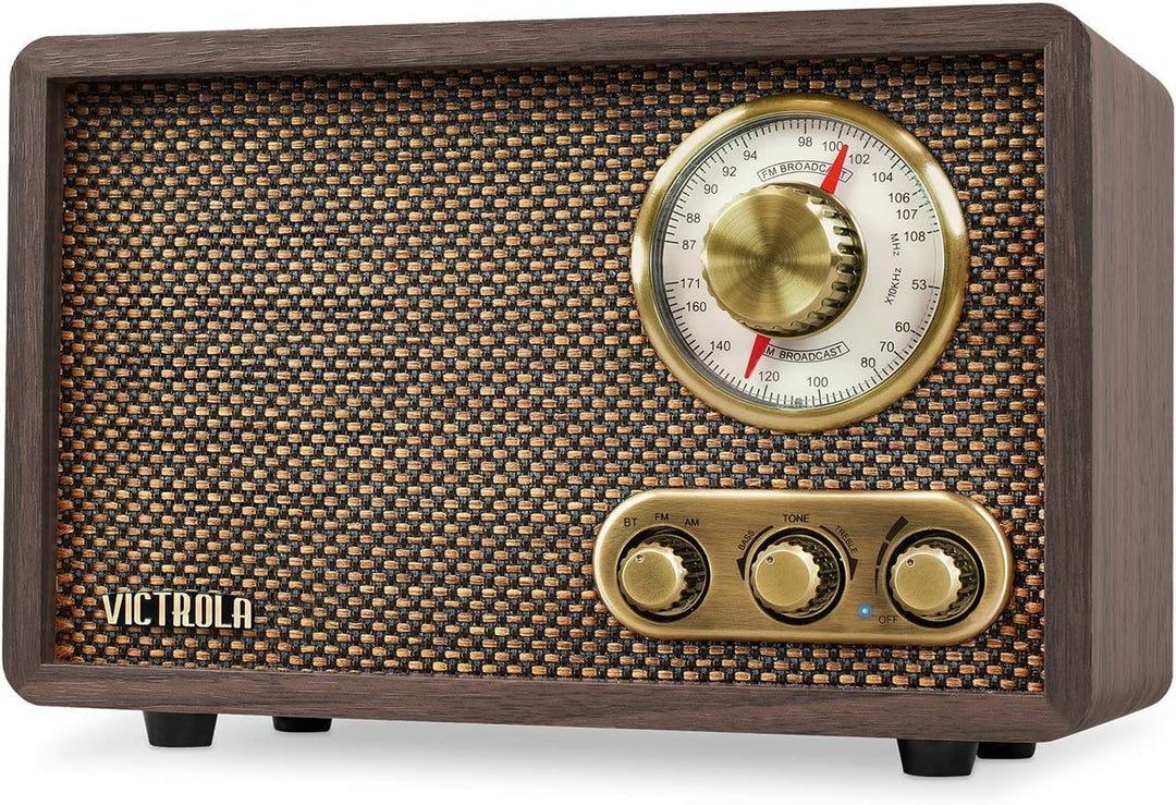 Victrola Willow – Retro Holz Bluetooth-Radio mit integrierten Lautsprechern, AM/FM-Tuner, Bass- und