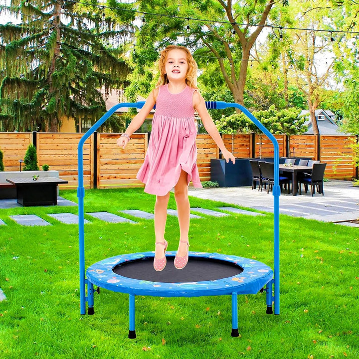 NUKied Trampolin Kinder,Ø 91cm|Faltbarer Rebounder für Minitrampolin mit Handlauf mit verstellbarem