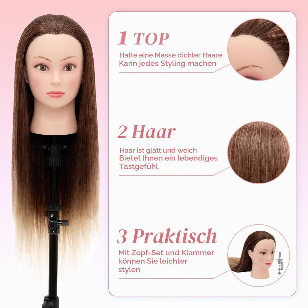 Neverland Frisierkopf Friseur Echthaar Übungskopf Friseurkopf Trainingsköpfe für Kinder (26” Ombre B