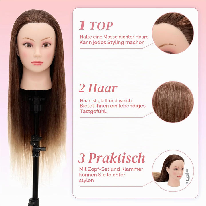 Neverland Frisierkopf Friseur Echthaar Übungskopf Friseurkopf Trainingsköpfe für Kinder (26” Ombre B