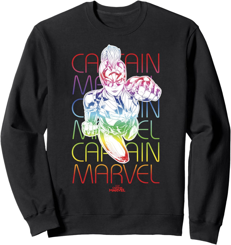 Captain Marvel Rainbow Text Stack Portrait Sweatshirt