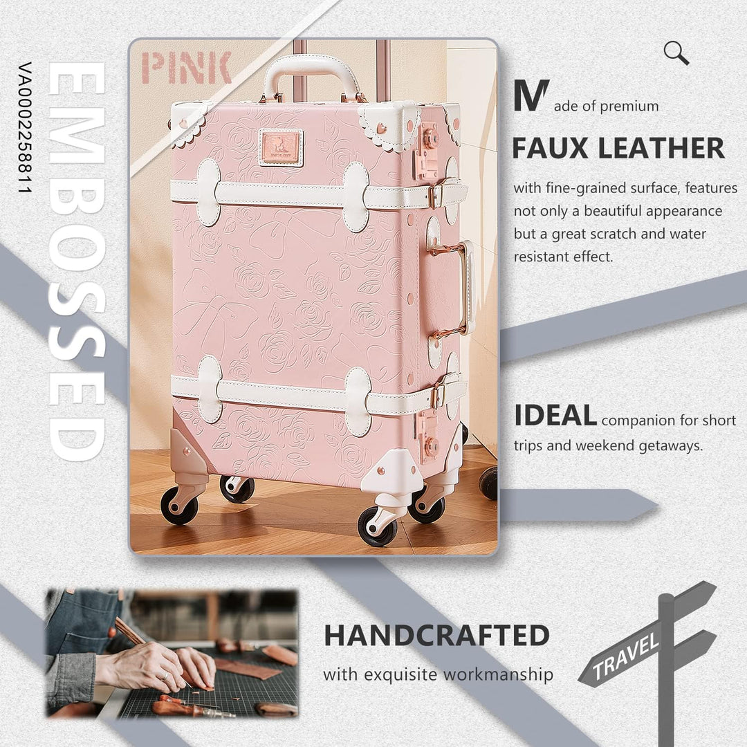 Unitravel Vintage Koffer Set 2 Teilig, Retro PU-Leder Handgepäck Koffer mit Kosmetikkoffer, Geprägte