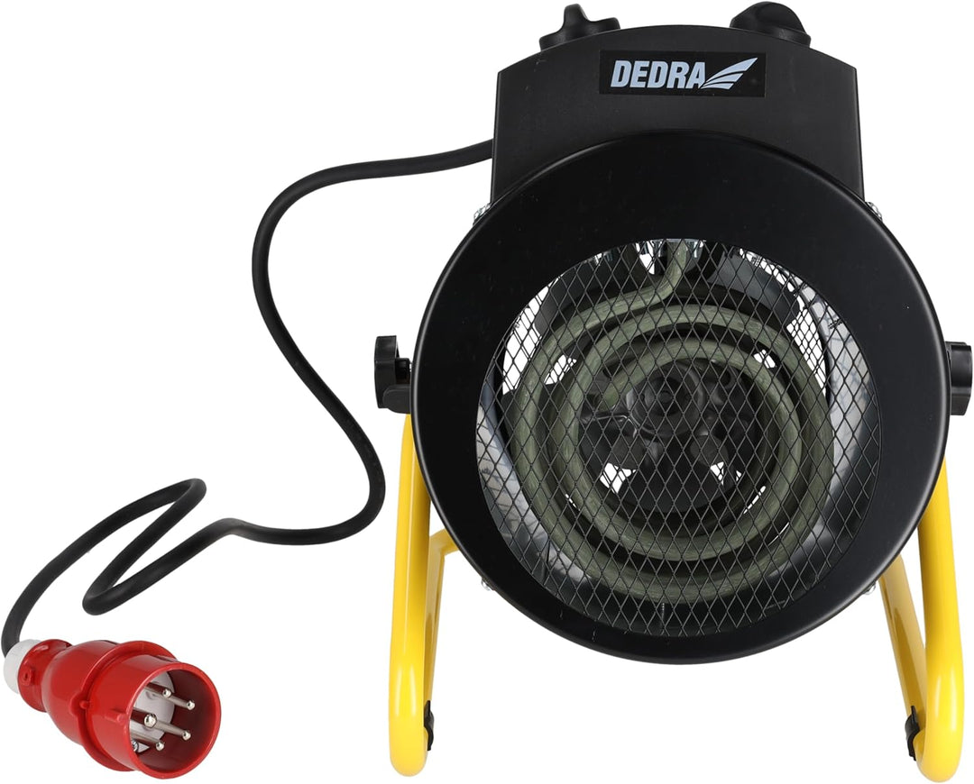 DEDRA Elektrischer Heizlüfter 5 kW, 400 V, rund, schwarz – für gut isolierte Räume, Thermostat, Über