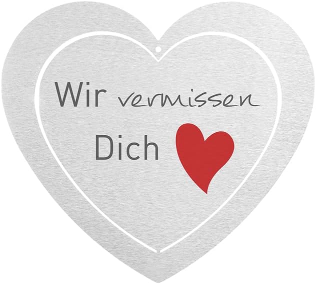 Grabherz aus Edelstahl | wetterfest | mit Spruch "Wir vermissen Dich"| ca. 17x15cm