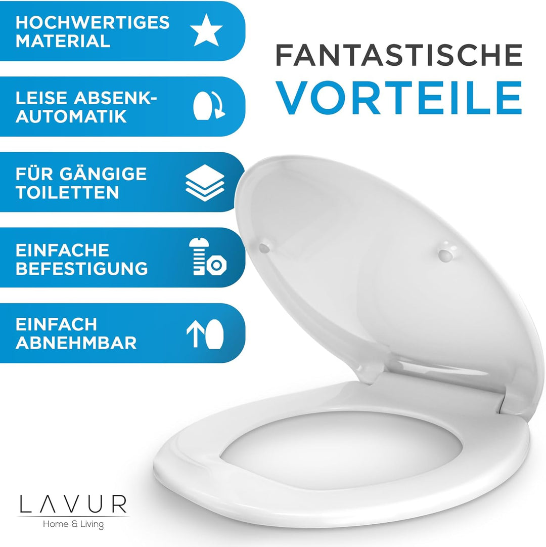 LAVUR Home & Living Toilettendeckel | Praktische Absenkautomatik für sanftes Schliessen | Haltbarer