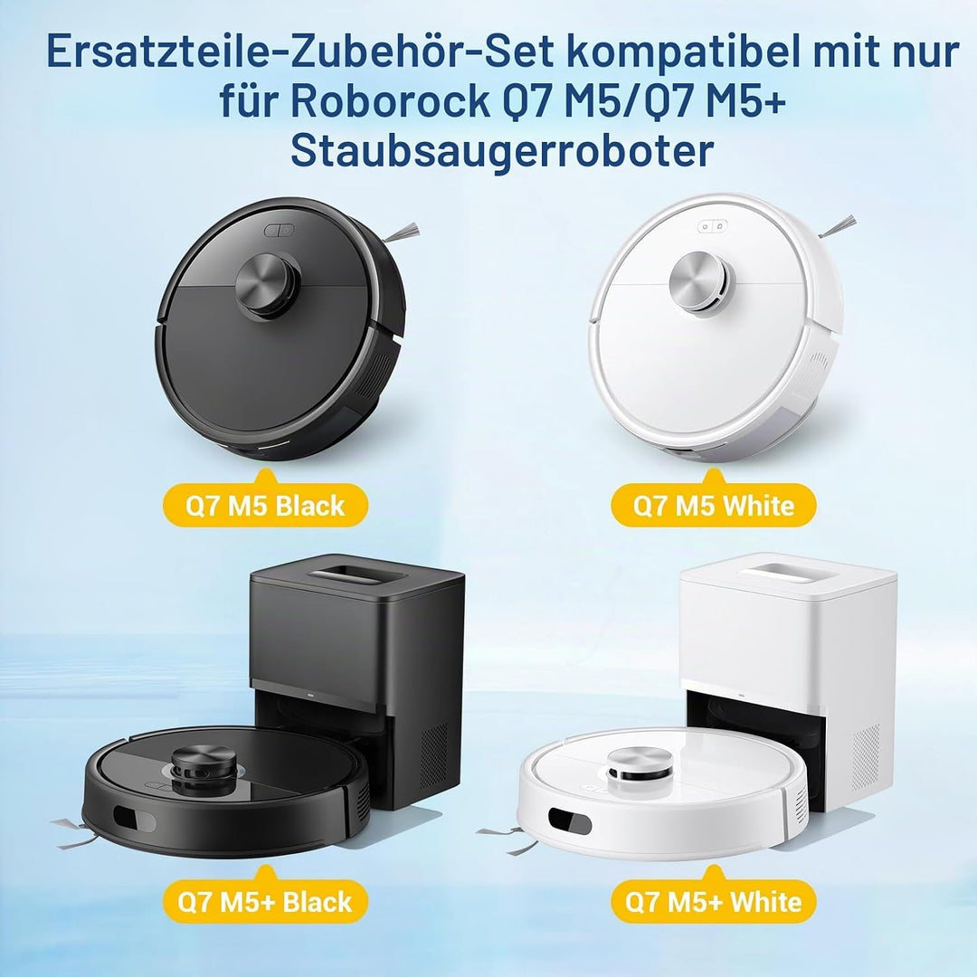 22 Stück Zubehör für Roborock Q7 M5/ Q7 L5+ Saugroboter Ersatzteile, 2 Hauptbürsten, 6 HEPA-Filter,