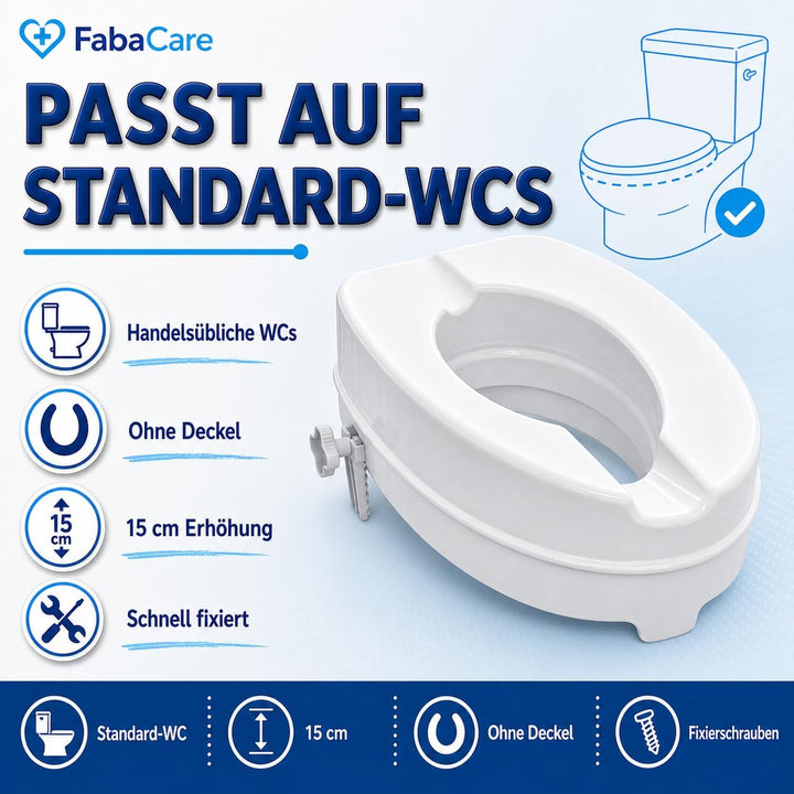 FabaCare Toilettensitzerhöhung Smart, Toilettenaufsatz, WC-Sitz bis 250 kg belastbar, 15 cm ohne Dec