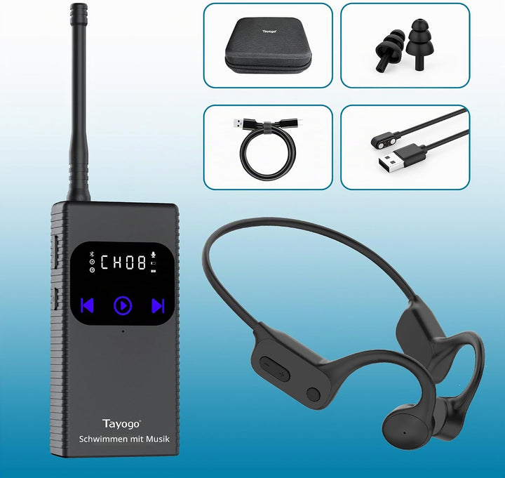 Tayogo T6-W25 Knochenschall-Kopfhörer Schwimmen - Drahtloser Sender, Ideal für Spotify und Audible |