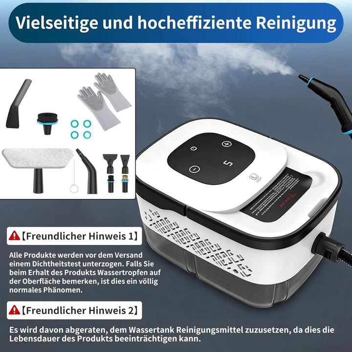 Dampfreiniger Handgerät, 2500W Handdampfreiniger, 8 Düsen, 6 Dampfstufen, 1250 ML Tank, 105℃ Hochtem